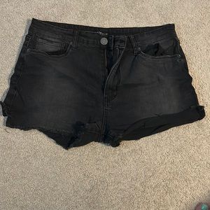 Black denim shorts